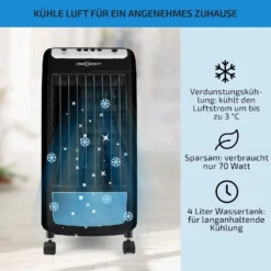 Carribean Blue 3-in-1 Luftkühler Ventilator Luftbefeuchter 402 M3/h | 70 Watt | 4 Liter | 3 Geschwindigkeiten | Oszillation | Mobil -Weinkühlschränke Verkäufe 10028180 de 0002 usp
