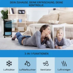 Carribean Blue 3-in-1 Luftkühler Ventilator Luftbefeuchter 402 M3/h | 70 Watt | 4 Liter | 3 Geschwindigkeiten | Oszillation | Mobil -Weinkühlschränke Verkäufe 10028180 de 0003 usp