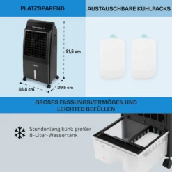 CTR-1 4-in-1 Luftkühler 360 M³/h 65 Watt 8 Liter Fernbedienung Mobil -Weinkühlschränke Verkäufe 10029736 de 0006 usp
