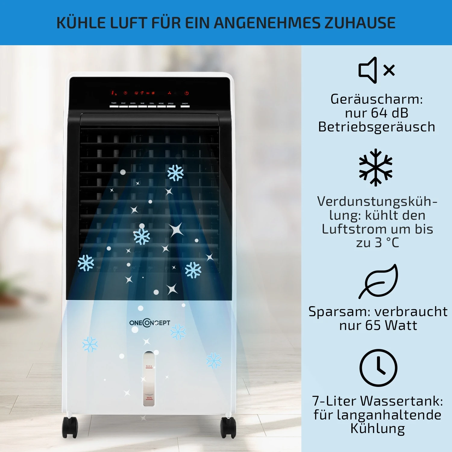 CTR-1 4-in-1 Luftkühler 360 M³/h 65W 7Ltr 3 Stufen Fernbedienung Mobil 2 CTR-1 4-in-1 Luftkühler 360 M³/h 65W 7Ltr 3 Stufen Fernbedienung Mobil – Bild 2