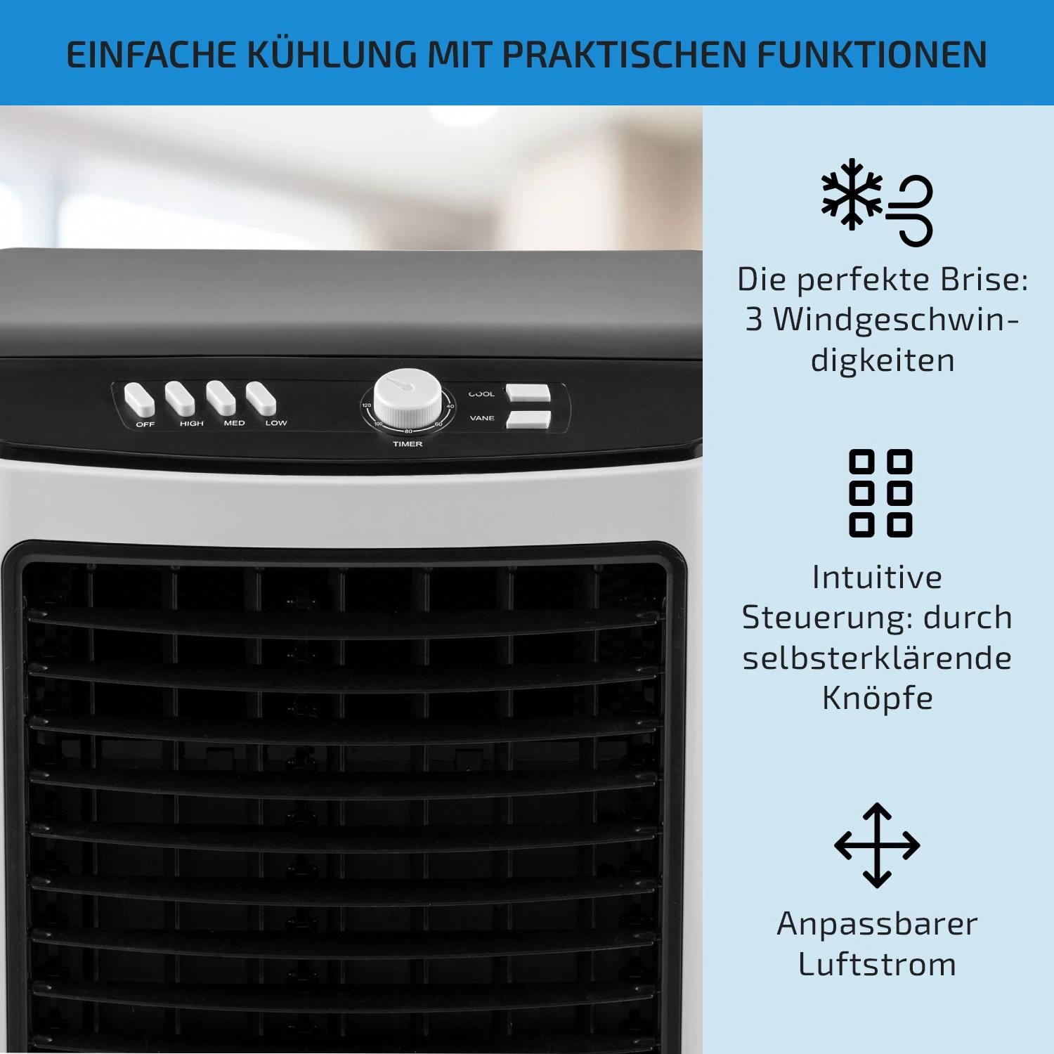 MCH-2 V2 3-in-1 Luftkühler 360 M³/h 65 Watt 7 Ltr Fernbedienung Mobil 4 MCH-2 V2 3-in-1 Luftkühler 360 M³/h 65 Watt 7 Ltr Fernbedienung Mobil – Bild 4