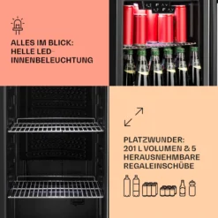 Beersafe 6XL Kühlschrank 201 Liter 5 Böden Panoramaglastür Edelstahl -Weinkühlschränke Verkäufe 10031930 de 0004 usp