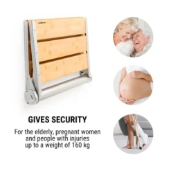 Arielle Deluxe Duschsitz Bambus Aluminium Klappbar 160 Kg Max. Holz -Weinkühlschränke Verkäufe 10034210 yy 0003 logo oneConcept Arielle Deluxe Duschsitz Bambus