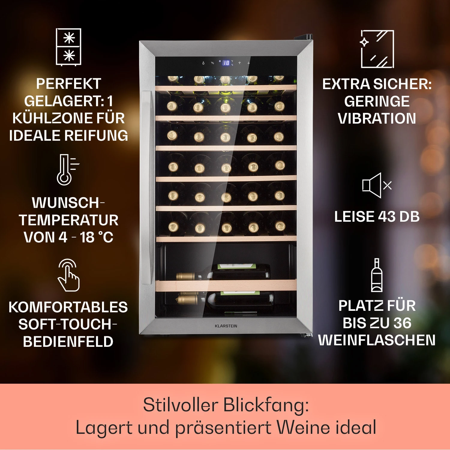 Vinamour 32 Uno Weinkühlschrank 1 Zone 95 L / 36 Flaschen 4-18°C Touch 2 Vinamour 32 Uno Weinkühlschrank 1 Zone 95 L / 36 Flaschen 4-18°C Touch – Bild 2