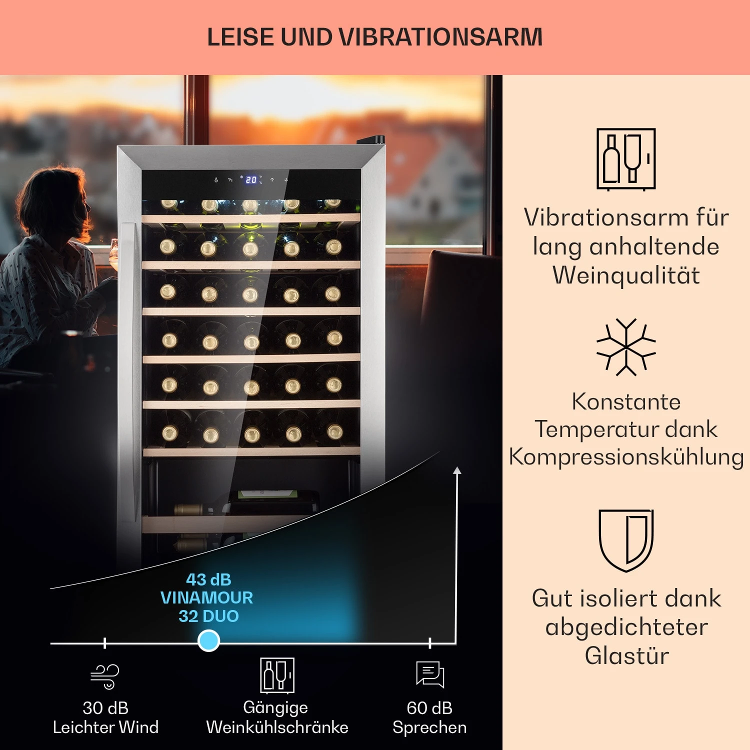 Vinamour 32 Uno Weinkühlschrank 1 Zone 95 L / 36 Flaschen 4-18°C Touch 4 Vinamour 32 Uno Weinkühlschrank 1 Zone 95 L / 36 Flaschen 4-18°C Touch – Bild 4