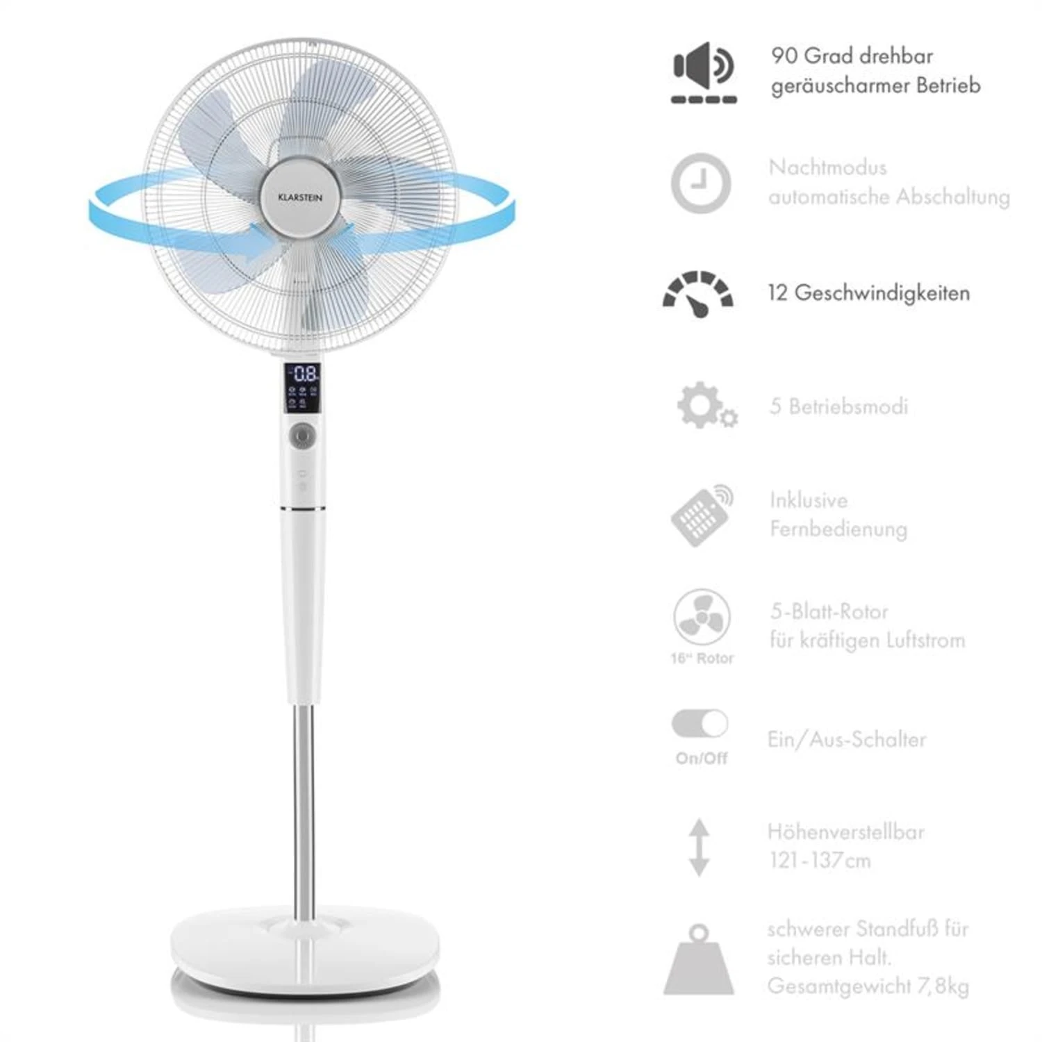 Silent Storm Standventilator 2er-Set 16" (41cm) 5-Blatt-Rotor Weiß 5 Silent Storm Standventilator 2er-Set 16" (41cm) 5-Blatt-Rotor Weiß – Bild 5