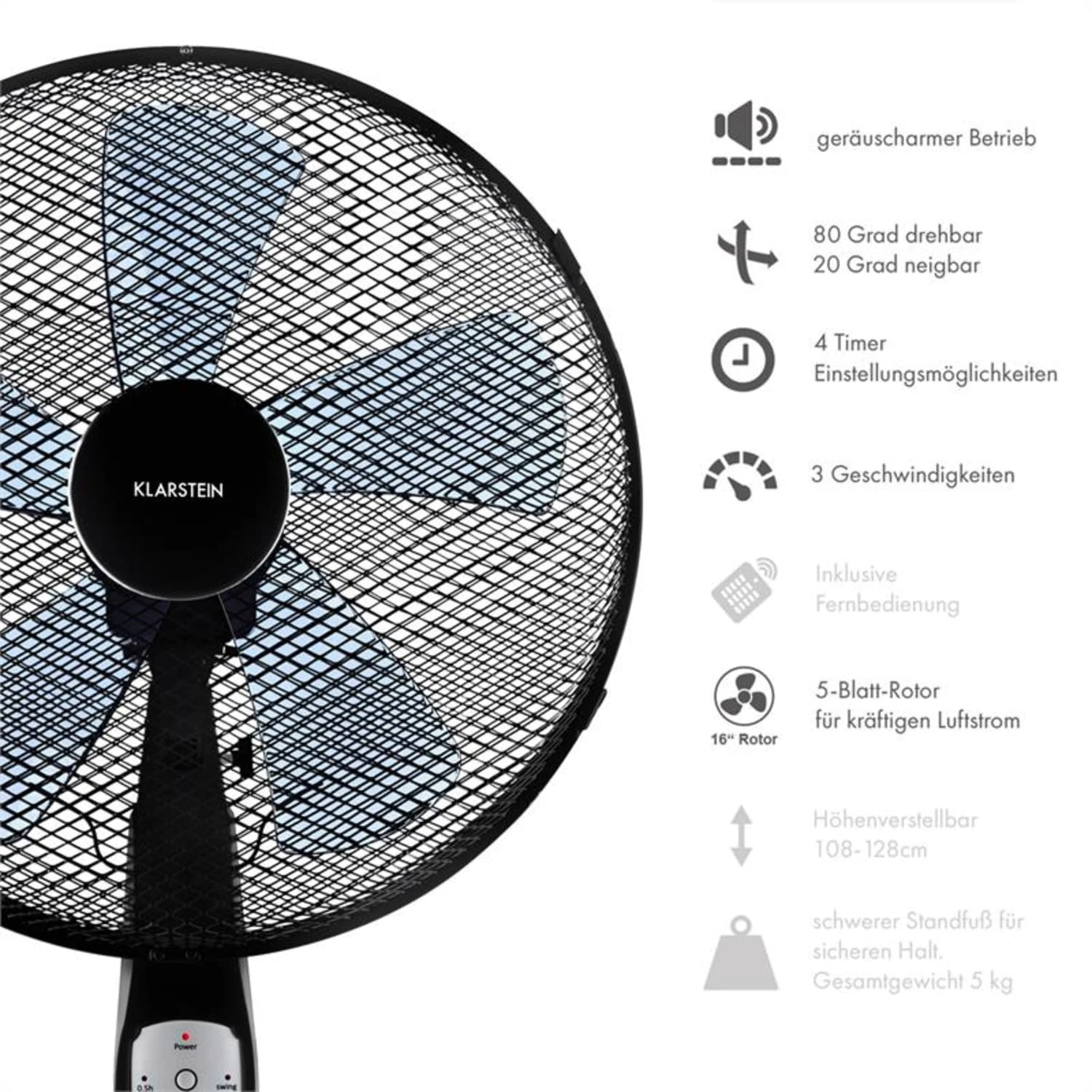 Summerjam Standventilator 2er-Set Standlüfter 50W 3 Stufen Schwarz 2 Summerjam Standventilator 2er-Set Standlüfter 50W 3 Stufen Schwarz – Bild 2